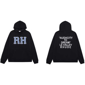 Tasarımcı Giyim Kapüşonlular Tişörtü Rhude Rh Baskılı Harfler Yeni Gevşek Pamuk Oversize Hoodie Erkekler Kadınlar Streetwear Kazak ceket Hip hop Satılık Tops