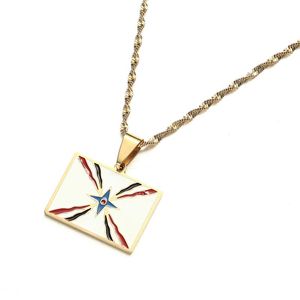 Chains Gold Silver Color Stainless Steel Enamel Ashur Pendant Necklaces For Women Men Jewelry Assyrian Symbol Ethnic Jewels