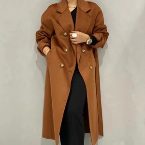 Wełniane mieszanki wełny Winter Highend Lapel Belting Pas plus Lose Długie Woda Ripple podwójna płaszcz Kobiet ręcznie robiony wełniany kurtka 231120