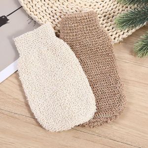 Natural Vegetable Fiber Dual Sided Exfoliating Hemp Flax Ramie Glove Hand Mitt Mitten Shaped Back and Body Shower Bath Scrubber Brown Gdoff