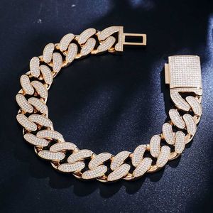 Factory Direct Sales 15mm 3rows Mens Miami Moissanite Cuban Link Bracelet Iced Out 10k 14k 18k Hip Hop Jewelry