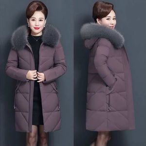 Women's Down Parkas Solid Big Fur Collar Winter Jacket Women Hooded Thickened Cotton Warm Coats Lady Zipper Padded Jacket Mid-length Outwear Coats 231121