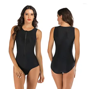 Women's Swimwear Women Sleeveless Zip Front Rash Guard One Piece Swimsuit Athletic Sexy Bathing Suits Bikini High Cut Guards Sun
