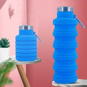 Muggar 500 ml Portable Water Cup med stålskydd Fällbara barn koppläcksäker silikon Lätt återanvändbar mjuka utomhustillbehör Z0420