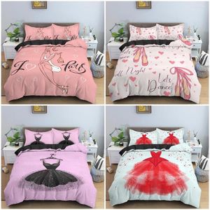 Sängkläder sätter tecknad modemodellmönster täcke täcke set vacker klänning rosa sängkläder för flickans sovrum kung drottning tvilling 2/3 st
