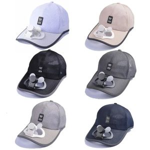 Snapbacks KLV Yetişkin Yaz Güneş Koruyucu Beyzbol Kapağı USB Şarj Edilebilir Mini Soğutma Fanı Nefes Alabilir Ağ Balıkçılık Ayarlanabilir Kamyoncu Şapkası 231120