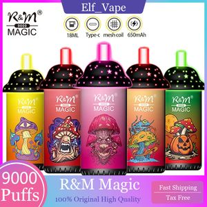 Original R&M Magic 9000 Puffs Disposable Electronic Cigarette Vape Pen 18ml 650mah Rechargeable Battery Type C Mesh Coil 20 Flavors 0% 2% 3% 5% Available 9k Puff
