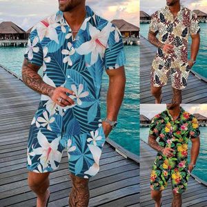 Herren Trainingsanzüge Herren Frühjahr und Sommer Freizeit Sport Hawaii Strand Wind Tropische Blumen Kurzarm Shirt Set Herren Suite Slim Fit