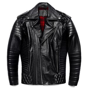 Mens Leather Faux Black Cowhide äkta jacka Men Motocycle Jackets Soft Bomber Riding Biker Clothing Autumn Coat 231120