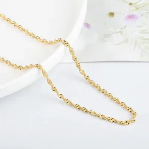 Pendant Necklaces Water Proof Not Fade Shiny 24K Gold Color Plated Stainless Steel Unisex Women Men Fashion Twist Wave Classic Pure Chain