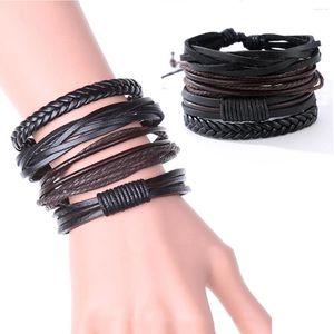 Charm Armband 1 Set Fashion Men's Pu Leather Armband Justerbart armband flätade sladdmens handgjorda pojkar