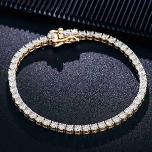 Bracciale tennis con diamanti moissanite da 3 mm, oro giallo 10 carati, catena da tennis da 6-9 pollici con montatura Miami Hiphop per uomo all'ingrosso