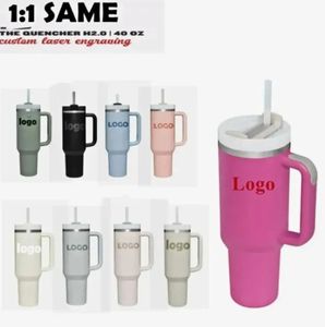 USA: s lager 1: 1 Hot Pink Dune 40oz rostfritt stål äventyr H2.0 Tumblers Cups med handtag lock sugrör rese bilmuggar vakuumisolerade dricksvattenflaskor 121