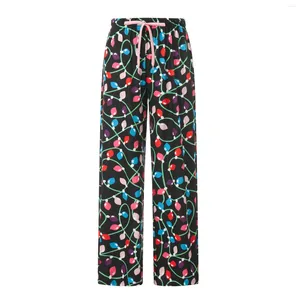 Women's Pants Christmas Lounge Colorful Light/Snowman Print Loose Comfy Casual Plush Pajama Sleep Trousers