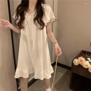 Indumenti da notte da donna Abito da notte bianco Donna Stile coreano Pigiama con volant Manica corta Solido Indossa per camicia da notte allentata Donna da notte