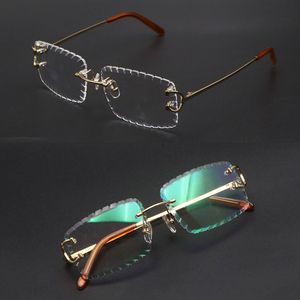 Selling Rimless glasses 00920 Diamond Cut Lens Unisex silver gold metal frame Eyewear lunettes driving glasses Cut top Lens eyeglasses frames men Women New Size 58MM