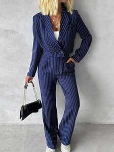 Women's Two Piece Pants Sets Outifits 2023 Striped Blazer Coat Straight Leg Set Of Fashion Casual Pieces For Women 231120