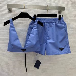 Neues, recyceltes Nylongewebe, Metall, hochwertige Designer-Shorts, zweiteilige Sets, BH-Weste mit elastischer Taille, Hosen-Set