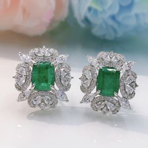 Vintage Emerald Diamond Stud Colring 100% prawdziwe szterling Sier Wedding Kolczyki dla kobiet obietnicy biżuterii imprezowej