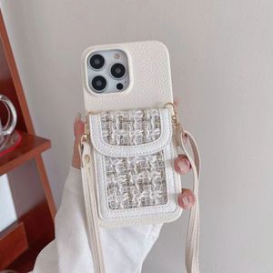 Designers Luxurys Telefone para iPhone7/8 11 11Pro 12 12Pro 13 14 Xiao Xiang Feng Leather Pattern Card Bag Span Span Anti-Fall Case