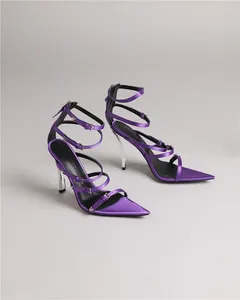 Sandálias de dedo do pé feminino fivela cinta pontiaguda verão moda sapatos gladiador salto alto zapatos mujer elegante sapato feminino 36249