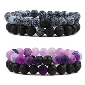 Strand Moda 2pcs/conjunto Black Lava Bracelets Natural Weathed Stone Banglet Bracelet para homens Presente de joias de ioga