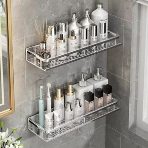 Bathroom Shelves Bathroom Silver Space Aluminum 30-50CM Toilet Rack Wall-mounted Shelf Punch-free Kitchen Storage Basket Bathroom Accessories 230421