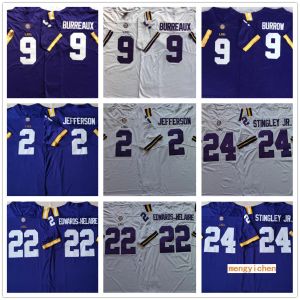 NCAA College LSU Tigers 9 Joe Burrow Burreaux Jerseys 2 Justin Jefferson 22 Clyde Edwards-Helaire 24 Derek Stingley Jr. 축구 스티치 남녀 어린이 청소년