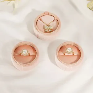 Jewelry Pouches Packaging Travel Solid Color Pendant Necklace Boxes Display Case Earrings Storage Pink Round Ring Box