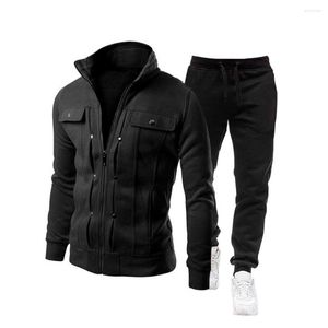 Gymkläder 1 Set Men Coat Trousers Zipper Autumn Winter Dressing Elastic midja Drawstring Sportwear Jacket Pants For Working