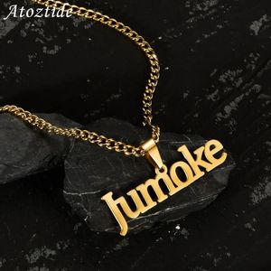 Colares Pingente Atoztide Nome Personalizado Colar Ouro Personalizado Aço Inoxidável 4mm Side Grosso Cadeia Jóias 231121