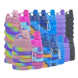 Tassen 500ml Faltbarer Wasserflaschenbecher BPA-freier Silikon-Sommerreise-Trinkkessel Auslaufsicherer tragbarer abnehmbarer zusammenklappbarer Becher Z0420