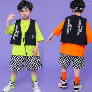 Escenario desgaste día de los niños trajes de baile hip hop para niños chaleco suelto trajes kpop chicos jazz moderno rave ropa streetwear dqs10612