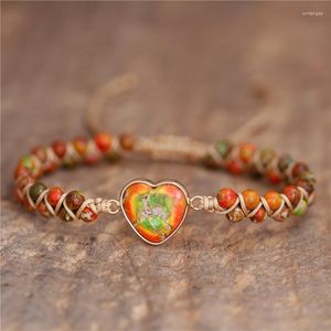 Braccialetti con ciondoli Classico a forma di cuore Diaspro Perline Stringa intrecciata Macrame Teengirls Bracciale avvolgente Femme Gioielli da donna