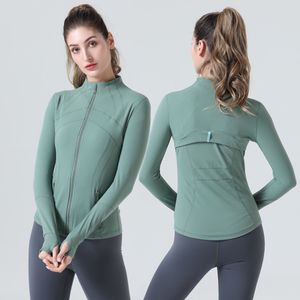 LU-96 Kadınlar için İnce Uygun Ceketi Tanımla Kalça Uzunluğu Tam Zip-Up koşu Track Yoga Atletik Ceket Başparmak Delikleri ve Ön Cepleri