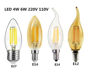 Bulbs LED Edison Filament Candle Blubs Light Golden C35 C35L 2W 4W 6W Warm White Dimmable E14 E12 E27 220V 110V For Crystal LightLED