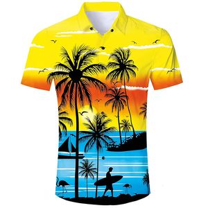 Herren Freizeithemden Hawaiian EU Größe 5XL Coconut Tree 3D Print Sommer Lose Kurzarmhemd Button Down Beach Holiday 230421