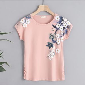 Camiseta feminina chegada de algodão camisetas de impressão floral feminino Tops de verão de manga curta camisetas gráficas o-gola camiseta modis camiseta femme 230421