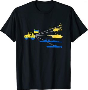 Men's T Shirts Ukrainian Farmer Pulling Tank Ship Satellite Helicopter Mens T-Shirt Short Sleeve Casual Cotton O-Neck Summer Tees