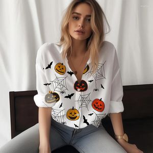 Женские блузки Рубашка Тыквенный призрак с 3D-принтом в стиле Хэллоуина Модная тенденция с длинными рукавами