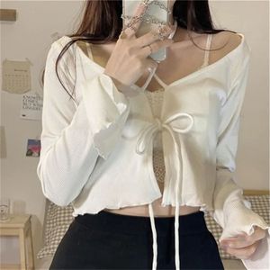 Women's Knits Tees Women Cardigans Solid Slim Bandage Design Crop Tops Stylish Streetwear Teenagers All-match Sweet Lovely Knitted Basic ZY5973 231120