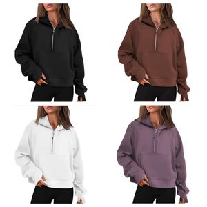 Lüks kapüşonlu lu sweatshirt hoodies tasarımcı sweatshirt yoga moda ceketleri spor yarım fermuarlı hizalama tozluk çıplak his yüksek bel nefes alabilen antrenman