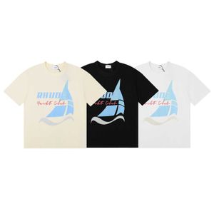 e pequeno moderno Rhude Yacht Club estampado masculino feminino solto com gola redonda camiseta de manga curta