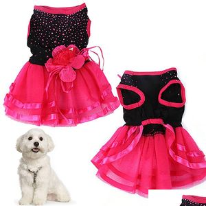 犬のアパレルペットドッグアパレルローズフラワーガーゼドレススカートスカート猫の衣装のための子犬のプリンセス服XS/S/M/L/XLドロップデリバリーガーDHR3O