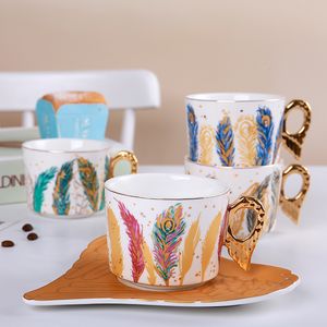 200ml Ceramic Angel Feather Cup and Plate Set European Luxury Coffee Cup Saucer Home Afternoon Tea Exquisite Cup