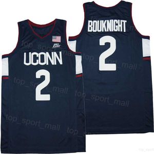 Camisas masculinas de basquete universitário Uconn Huskies 2 James Bouknight equipe azul marinho respirável puro algodão universidade pulôver bordado e camisa de costura