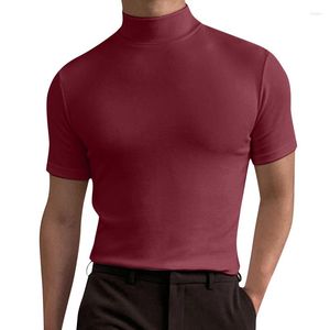 Men's T Shirts Men 2023 Summer Short-Sleeved T-shirts Fashion Mens Office Blouse Tight Fitting Street Top Spring High-Neck Solid Color Tops