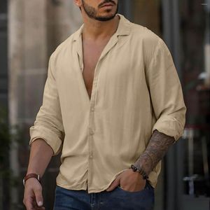 Camicie casual da uomo Abito abbottonato in cotone lino a maniche lunghe da uomo aderente Vintage Summer Beach Camisa Masculina maschio