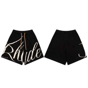 Vêtements de créateurs courts décontractés Rhude Trendy American Summer Sports Casual Pure Cotton Wool Black Shorts de basket-ball pour hommes Couples Joggers Sportswear