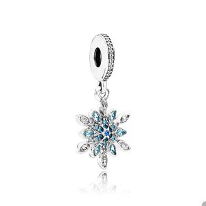 Sparkling CZ Diamond Snowflake Pendant Charm for Pandora 925 Sterling Silver Snake Chain Bracelet Jewelry Findings Womens Necklace Dangle Charms with Original Box